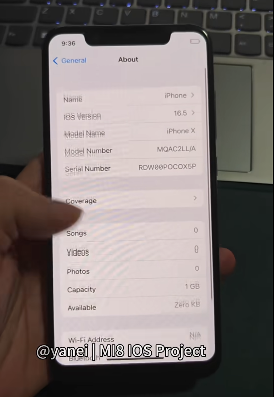 开发者成功为小米 8 手机刷入苹果 iOS 16.5 系统，将机型伪装为 iPhone X
