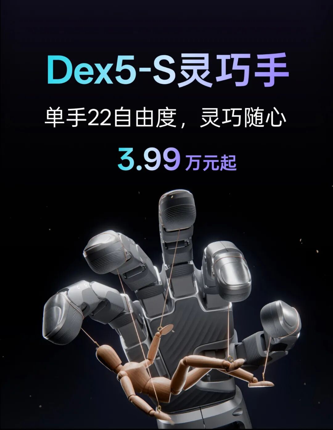 宇树科技发布 Dex5-S 灵巧手:22 自由度、真手 1:1 尺寸,售价 3.99 万元起