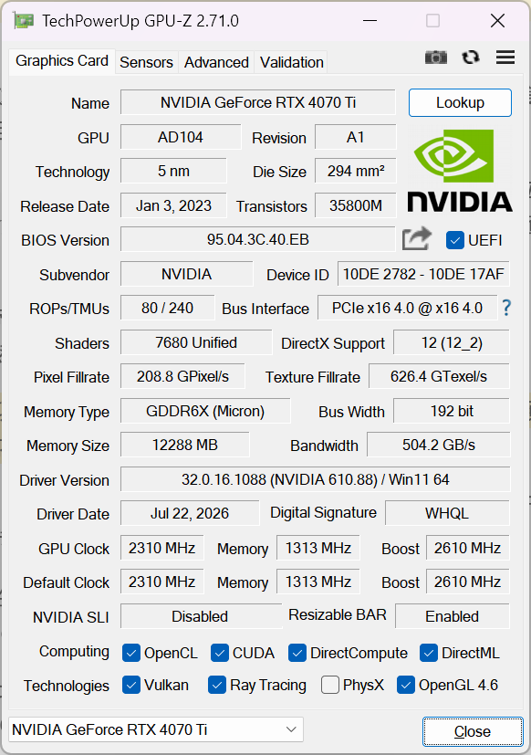 GPU-Z v2.71 发布:新增 RTX 50 系列显卡热点温度检测,支持 RTX 4070 10GB