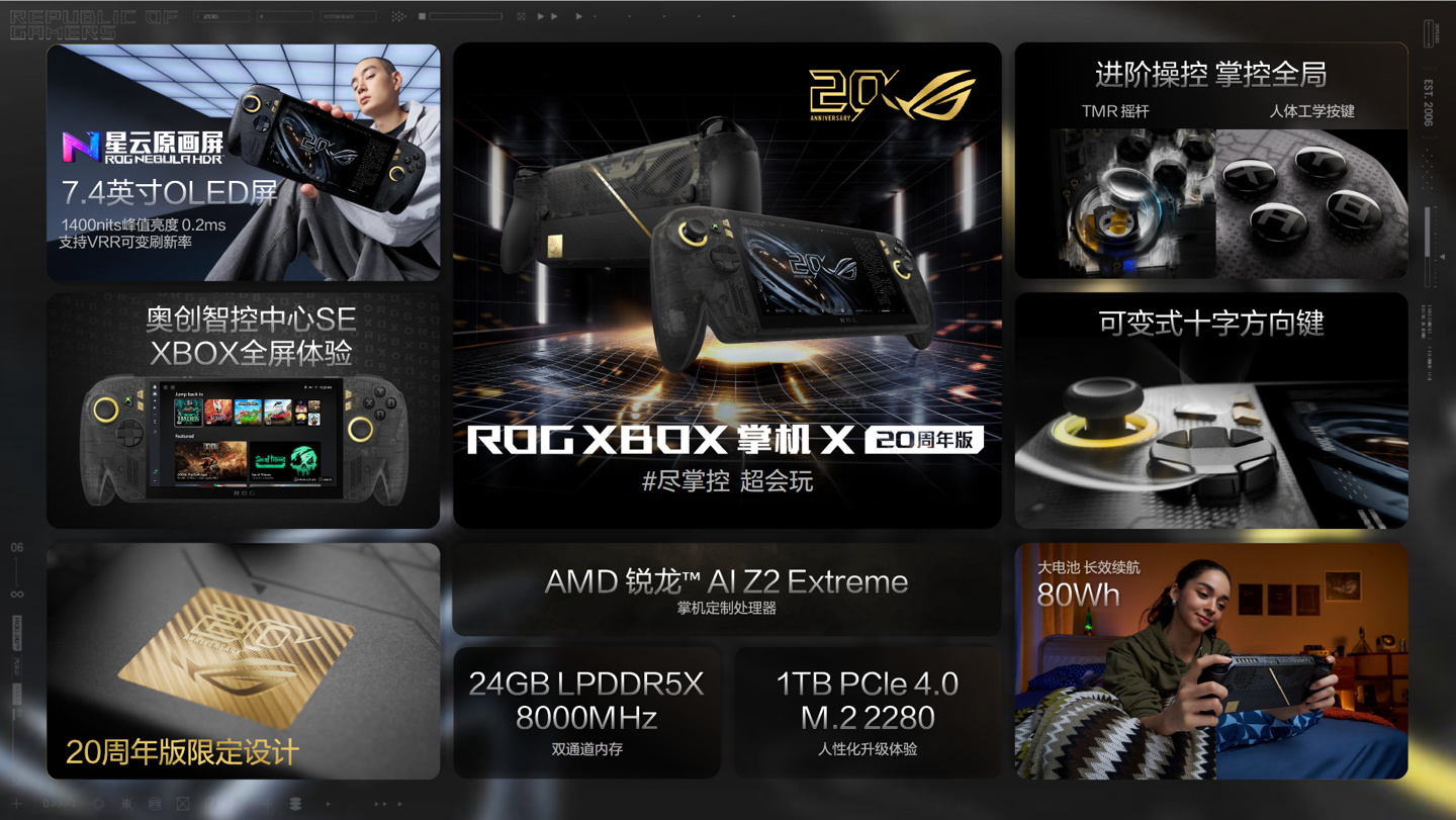 华硕 ROG XBOX 掌机 X 20 周年版国行开售:7.4 英寸 OLED 屏,9999 元起