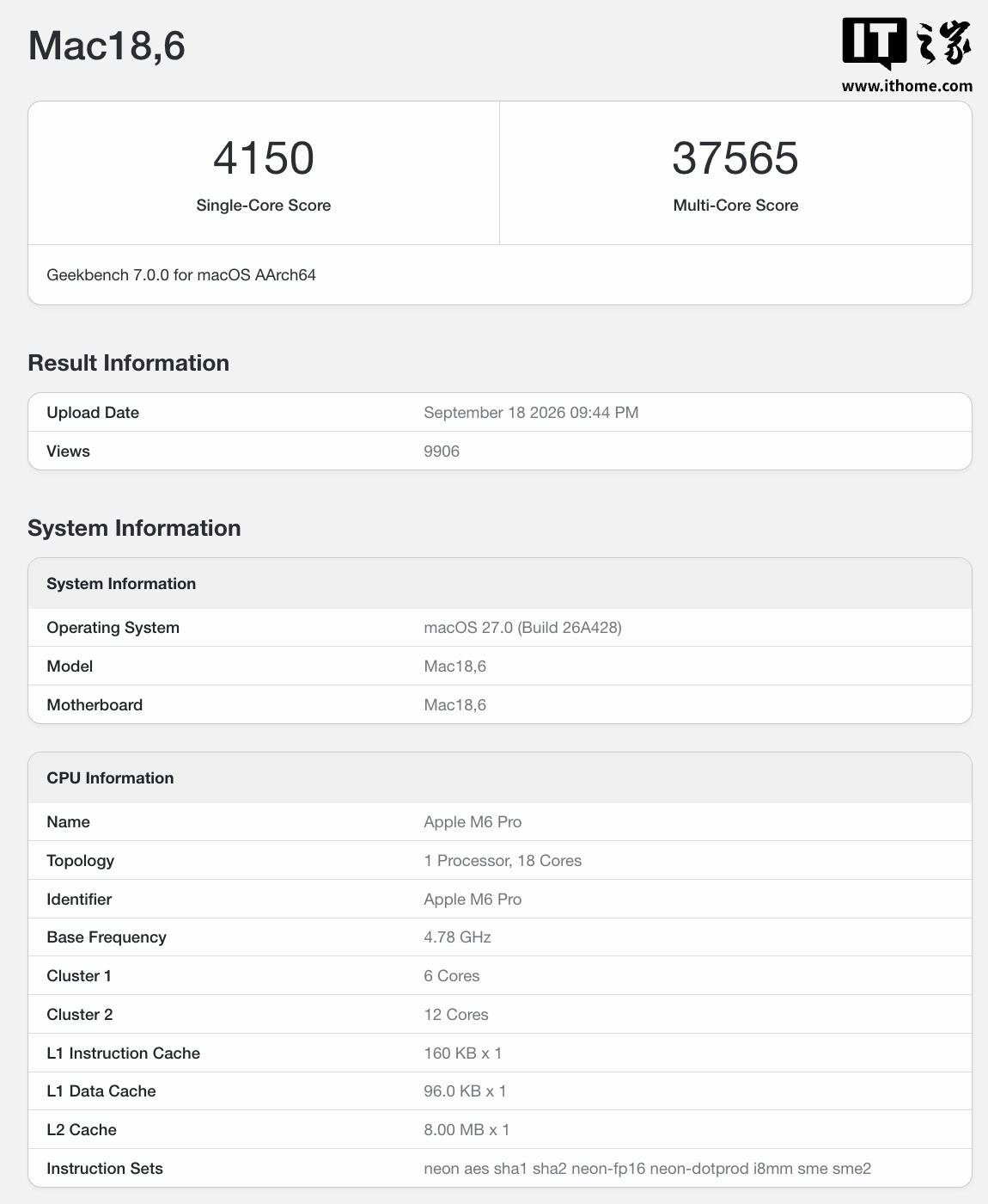 Geekbench 回应网传“苹果 M6 Pro 芯片跑分”:数据存在矛盾、真实性存疑
