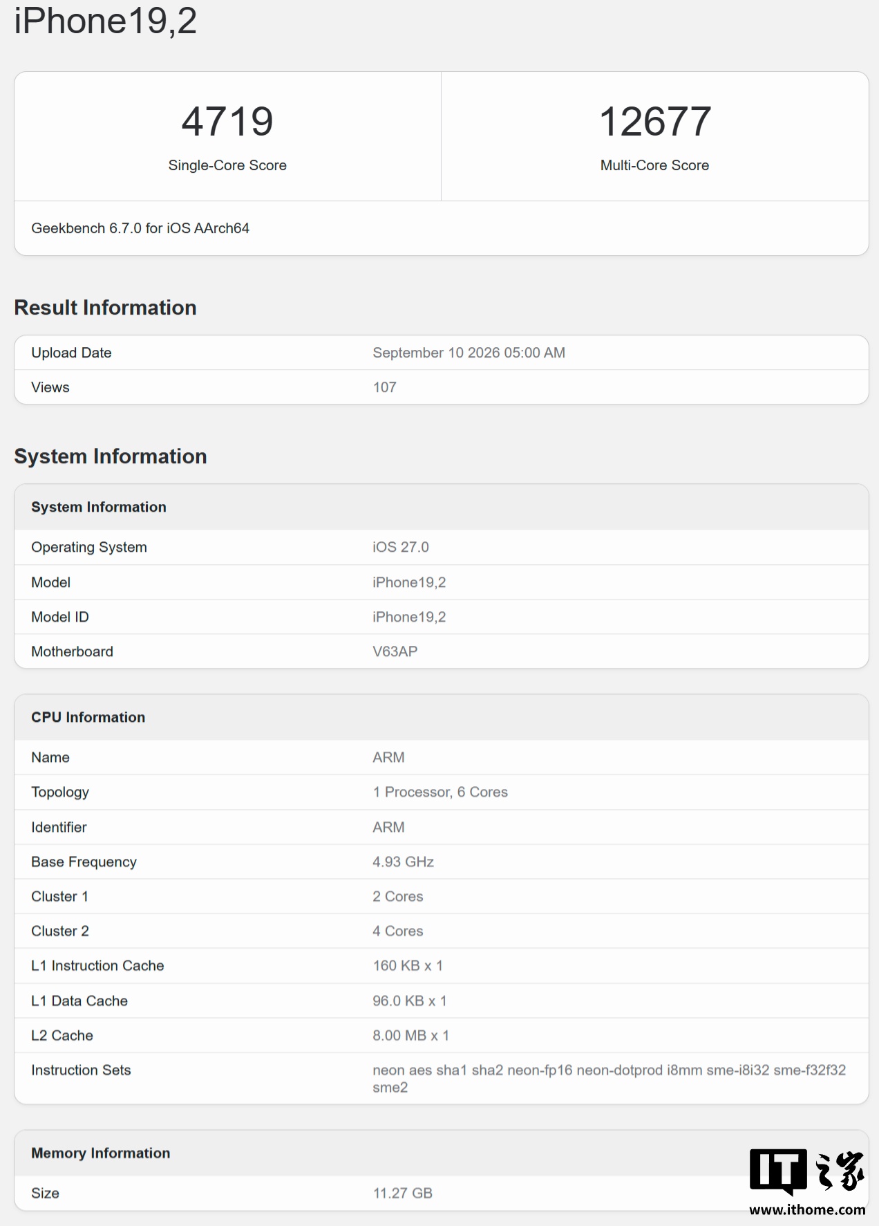 苹果 iPhone 18 Pro Max 现身 Geekbench,A20 Pro 跑分曝光